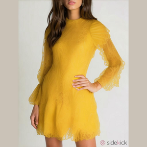 Blueprint Leni M Applique Lace Long Sleeved Mustard Yellow Mini Dress